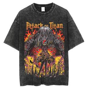 Camiseta Unisex de Anime Attack on Titan, Estilo Hip Hop, Vintage, Lavada, 100% Algodón, Manga Corta, Cuello Redondo, para Hombre, Verano - Product Image 2