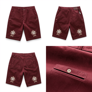 Pantalones Cortos de Gamuza Premium Bordados en Color Borgoña para Hombre, Estilo Personalizado, OEM, ODM - Product Image 1