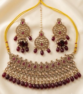 Nouvel ensemble de bijoux ethniques de mariée de haute qualité, collier et boucles d'oreilles en zircon vert plaqué or et rhodium, cadeau de mode pour femme - Product Image 1