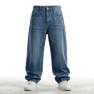 กางเกงยีนส์ผู้ชายทรงหลวมแบบสั่งทำพิเศษ เอวกลาง ซิปหน้า ปักลาย ตกแต่งอย่างดี ผ้าเดนิม 13 ออนซ์ ทรงแบ็กกี้ ซักแบบสโตนวอช - Product Image 2