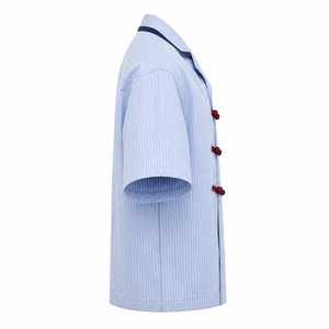 Sky Blue White Striped Y2K Streetwear Shirt Men Oversized Boxy Short Sleeve Crimson Rope <b>Toggle</b> Camp Collar <b>Button</b>-Up Wholesale - Product Image 4