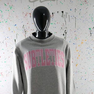 Sudadera oversize de algodón 100% de alto gramaje con cuello simulado y aplique rosa, color gris melange, de moda para mujer, Finer Threads - Product Image 1