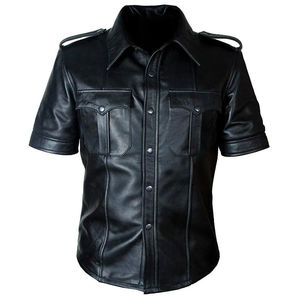 Chemises en cuir pour hommes, vêtements décontractés d'hiver, broderie personnalisée du logo, cuir de vache véritable, chemise coupe-vent pour club, soirée, streetwear - Product Image 1