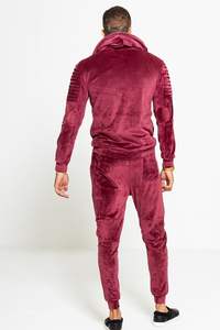 Survêtement de sport à rayures latérales, fermeture éclair, coupe ajustée, en velours, pour homme, marque privée - Product Image 5