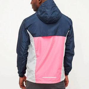 Top Quality <b>Mens</b> Navy Pink Colorblock Windbreaker <b>Jacket</b> Lightweight Hooded Zip Up Waterproof <b>Running</b> Outdoor Sports Casual Coat - Product Image 3