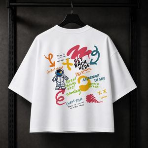 Nouveau T-shirt unisexe surdimensionné 2026 avec imprimé graffiti astronaute, streetwear, épaules tombantes, tee-shirt graphique en coton, haut décontracté, vente en gros - Product Image 1