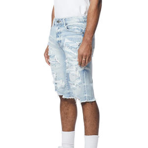 Shorts en jean pour hommes à taille élastique, style streetwear, impression par sublimation personnalisée de haute qualité, shorts de fitness - Product Image 3