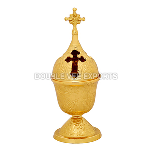 Quemador de Incienso de Latón Ornamentado con Tapa en Forma de Cruz |   Incensario para Altar de Iglesia – DOUBLE VEE EXPORTS - Product Image 2