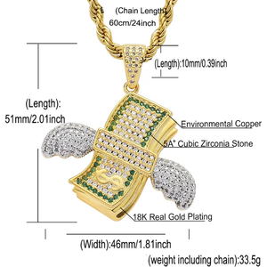 Hip Hop Dollar Pendant <b>Chain</b> Necklace <b>Ice</b> <b>Out</b> Cubic Zircon Money Sign Symbol Charm Gold Silver Bling Cuban Link Choker Mens - Product Image 4