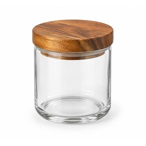 Tarro de cristal con tapa de madera de acacia para hisopos de algodón al por mayor |   Recipiente de Almacenamiento Hecho a Mano - Product Image 1