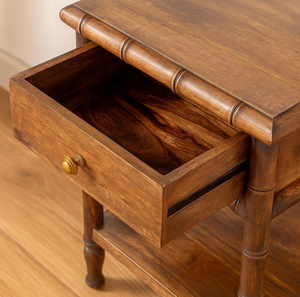 Mesita de noche moderna de estilo vintage para el hogar, con 3 cajones, tapa de madera de mango, color natural, mesitas de noche de madera para hotel - Product Image 2