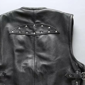 Premium Men's Genuine Leather <b>Utility</b> <b>Vest</b> - Multi-Pocket Biker Waistcoat with Buckle Hardware - Product Image 6
