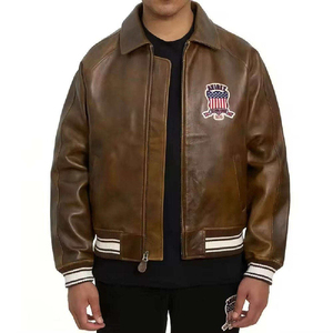 <b>Top</b> Quality Embroidery Street Wear <b>Leather</b> Avirex Jacket Custom Cowhide Genuine <b>Leather</b> Men's Avirex Jackets for Winter - Product Image 1