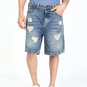 Pantalones Cortos de Mezclilla Rotos para Hombre, Cintura Media, Estilo Casual Lavado, de Algodón, Estilo Urbano, con Cierre de Botones - Product Image 2