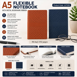 A5 Flexible PU Leather <b>Notebook</b> <b>Lined</b> Journal Metal Bookmark Ribbon Sewing Binding for Business Gift Travel - Product Image 1