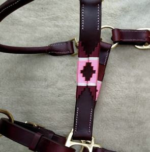 สายจูงม้าหนัง ANNABELLE EQUESTRIAN สีชมพู ลายเรขาคณิต ฮาร์ดแวร์ทองเหลือง ปรับขนาดได้ ทนทาน สวมใส่สบาย สำหรับกีฬาขี่ม้า - Product Image 3