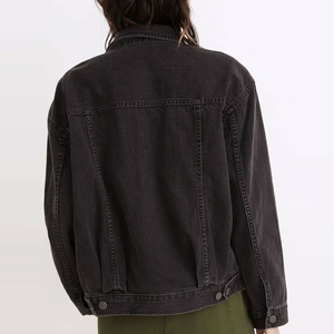 Best Quality Black <b>Denim</b> Jacket unisex Loose Fit Stonewashed Cotton Casual <b>Coat</b> With Button Closure Autumn Style - Product Image 5
