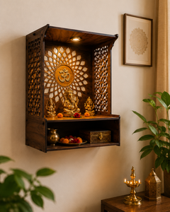 Handcrafted Wooden Om Lotus Mandir Wall Hanging Pooja Temple for Home Decor, Traditional Indian Wooden Prayer Temple, 30×25×40cm - Product Image 5