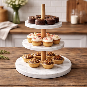 Marble <b>Cake</b> <b>Stand</b> <b>3</b> <b>Tier</b> Crafts Round Cupcake Platter Wood And Marble <b>Cake</b> <b>Stand</b> At Lowest Price - Product Image 1