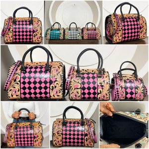 Latest Handcrafted Genuine Cowhide Leather Large Speedy Bag with Diamond Checkered Pattern Stylish Shoulder Purse for Women's - Product Image 3