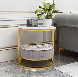 Oferta de Navidad: Mesas Auxiliares de Diseño Elegante con Cubierta de Mármol y Base Metálica Dorada para Sala de Estar, Hotel u Oficina - Product Image 1