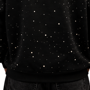 Black <b>White</b> Speckled Print Men Pullover <b>Hoodie</b> <b>Oversized</b> Fleece Sweatshirt Drawstring Hood Kangaroo Pocket Casual Streetwear - Product Image 5