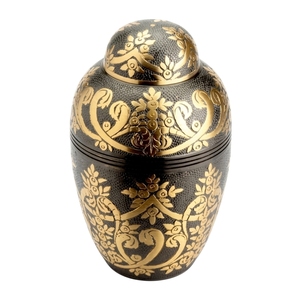 Urna Conmemorativa Grande para Adultos con Tallados Florales Detallados, Fondo Dorado Texturizado y Tapa Superior Roscada Segura - Product Image 4