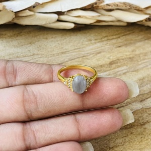 Trendy Unique Boho Brass Grey Moonstone <b>Ring</b> 18k Gold Plated Zircon <b>Ring</b> Vintage <b>Statement</b> Floral Wholesale <b>Ring</b> For Women - Product Image 2