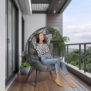 Oversized Wicker Egg Chair with Soft Cushions Indoor Outdoor Teardrop Cuddle Seat for Patio Porch Backyard Roo Deck Living Space - Product Image 4