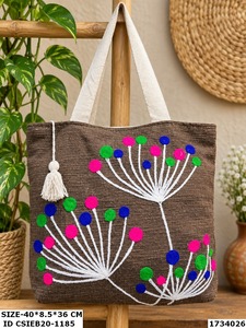 Bohemian Canvas Tote <b>Bag</b> With Floral Embroidery Design For Women Shopping Use All Seasons cotton <b>cord</b> straps - Product Image 5