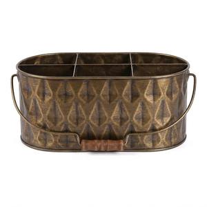 Organizador de utensilios de metal galvanizado estilo rústico con 4 compartimentos y asa de madera, cesta de almacenamiento para cubiertos y vajilla. - Product Image 6