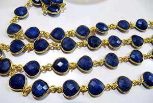 Chaîne de connecteurs à facettes en forme de cœur en saphir bleu teinté, style briolette - Product Image 2