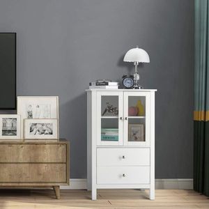 Mobile Laterale Nordico Minimalista in MDF con Doppie Ante e Due Cassetti, Verniciato Bianco, per TV e Bagno - Product Image 4