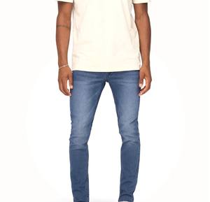 กางเกงยีนส์ผู้ชายทรงสลิมฟิตสีฟ้าอ่อน ผ้าเดนิมยืด คุณภาพสูง ทรงคลาสสิค ขาเรียว ผ้าฝ้ายนุ่ม สวมใส่สบาย - Product Image 1