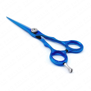 Ciseaux de barbier de qualité supérieure, couleur bleue, en acier inoxydable japonais, avec inserts pour les doigts amovibles - Product Image 6