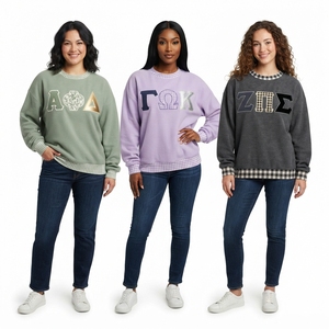 Sweat-shirt décontracté surdimensionné pour femme avec broderie de lettres décoratives, détail de col à carreaux et ourlet superposé à carreaux - Product Image 5