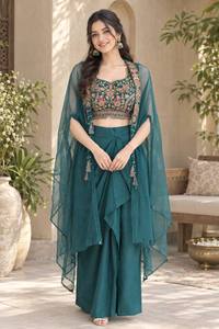 TENNECY Choli pour femme, longueur cheville, en crêpe français premium, broderie et sequins, extensible, protection solaire, réversible, séchage rapide - Product Image 2