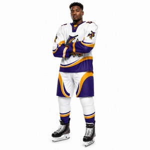 Camiseta de Hockey sobre Hielo para Hombre, Manga Larga, Sublimada, Absorbe la Humedad, Corte Regular, Blanca, Morada y Dorada, Uniforme de Equipo para Adultos, Todas las Temporadas - Product Image 2