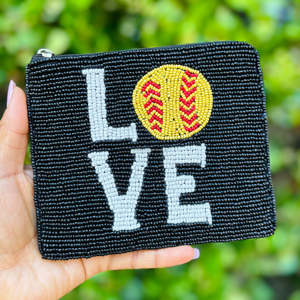 Porte-monnaie perlé « Game Day Softball Love », cadeau pour maman de baseball, pochette noire, portefeuille zippé, accessoires sportifs de boutique en gros - Product Image 3