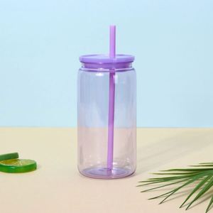 Vaso de Plástico Transparente Personalizado de 16 oz, Tipo Lata de Cerveza o Refresco, con Tapa y Pajita - Product Image 3