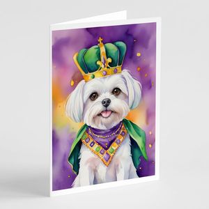 Maltese King of Mardi Gras Whimsical A7 Tarjetas de felicitación en blanco Paquete de 8 con sobres 5x7 Tamaño de nota - Product Image 1