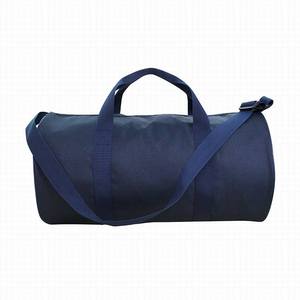 Premium Navy Blue Canvas Barrel Bag Large Capacity Minimalist Gym Duffle with Retro Leather Patch and Reinforced Webbing Handles - Product Image 2