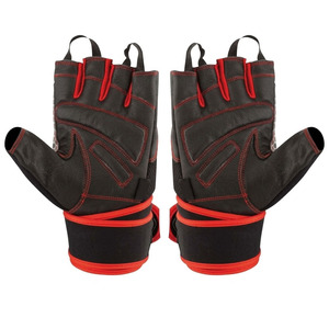 Unisex Half Finger Fitness <b>Gloves</b> Black Leather Adjustable Wrist Strap <b>Weight</b> Lifting Gym Workout Gear - Product Image 4