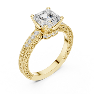 Bague Solitaire Élégante en Or Jaune Taille Émeraude, Bijoux de Mariage et de Fiançailles de Luxe, Bagues de Mode Personnalisées en Gros pour Femmes - Product Image 3
