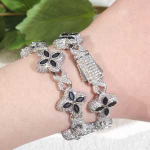 Luxury Black Flower Moissanite Iced 925 Sterling <b>Silver</b> Micro Pave Setting Clover Link Hip Hop <b>Bracelet</b> Women Fine - Product Image 5