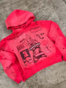 <b>Pink</b> Oversized <b>Hoodie</b> Print Design Cotton French Terry Unisex Autumn Wear Front Graphic Logo Regular Fit - Product Image 6