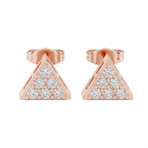 Boucles d'oreilles clous triangle en or rose pour femme, 6 diamants taille brillant, bijoux fins géométriques, rhodiées, cadeau de mariage et de fiançailles - Product Image 1