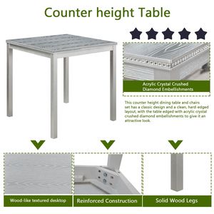 5-Piece Counter Height Dining Room Set Wooden <b>Square</b> <b>Table</b> with 4 Upholstered Chairs <b>Kitchen</b> <b>Table</b> Set - Product Image 5