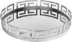 Ornate Modern Round Layered Vanity Serving <b>Tray</b> Metal-Glass Flower Patterned <b>Mirror</b> Custom Design Elegant Accent for Home Office - Product Image 3