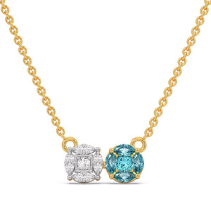 Collar con Medallón Doble de Piedra Azul y Diamantes con Diseño Floral en Contraste - Product Image 1